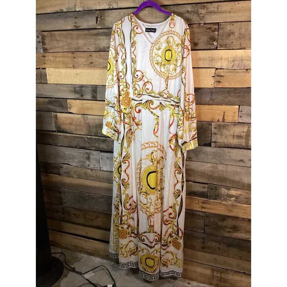 Darman Fashion Baroque Print Long Sleeve Maxi Dress, XL (See Desc)